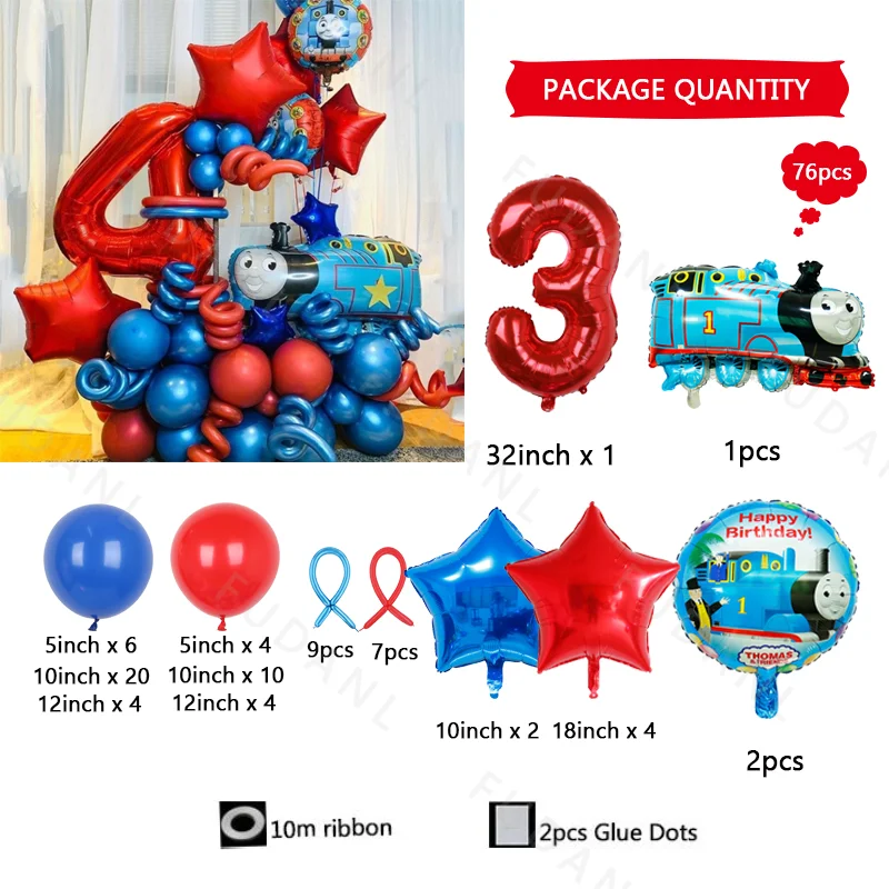 76pcs Cartoon Thomas Theme Birthday Party Decoration Balloon Column Set Theme Party Supplies Baby Shower Toys Gift Globos