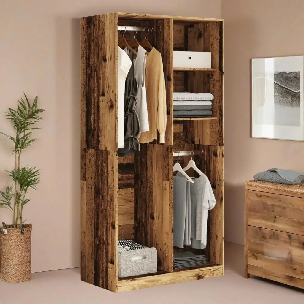 Vintage Style Engineered Wood Wardrobe - 100x50x200 cm, Rustic Wooden Closet for Home Storage