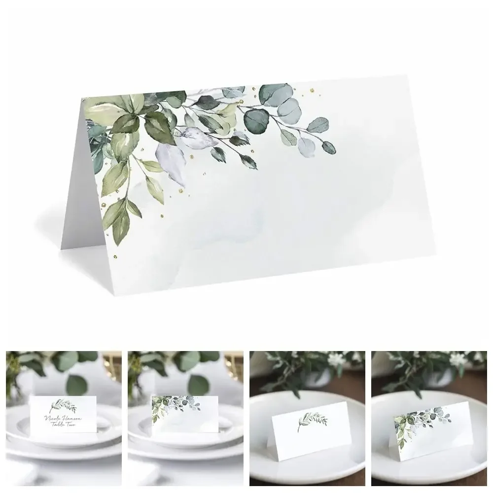 Simplicity Green Leaf Table Place Cards Blank Printing Seating Place Cards Paper Tented Name Card Birthday Gift
