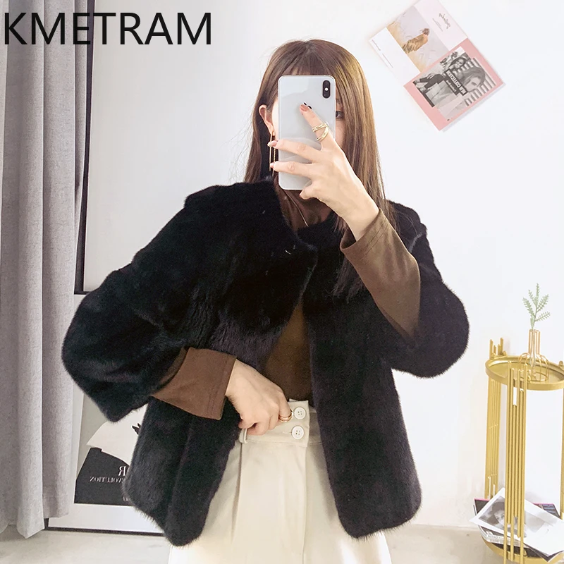 天然ミンクファーコート レディース 高級 ショート丈 ブラック 本物の毛皮ジャケット 女性用 高品質 冬服 ファー ジャケット 2025 шуба женская