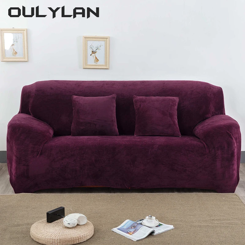 Sofa Slipcover Non-slip Protector Sofa Cover Couch Furniture Plush Solid Color Thicken Elastic for Living Room Home Decor