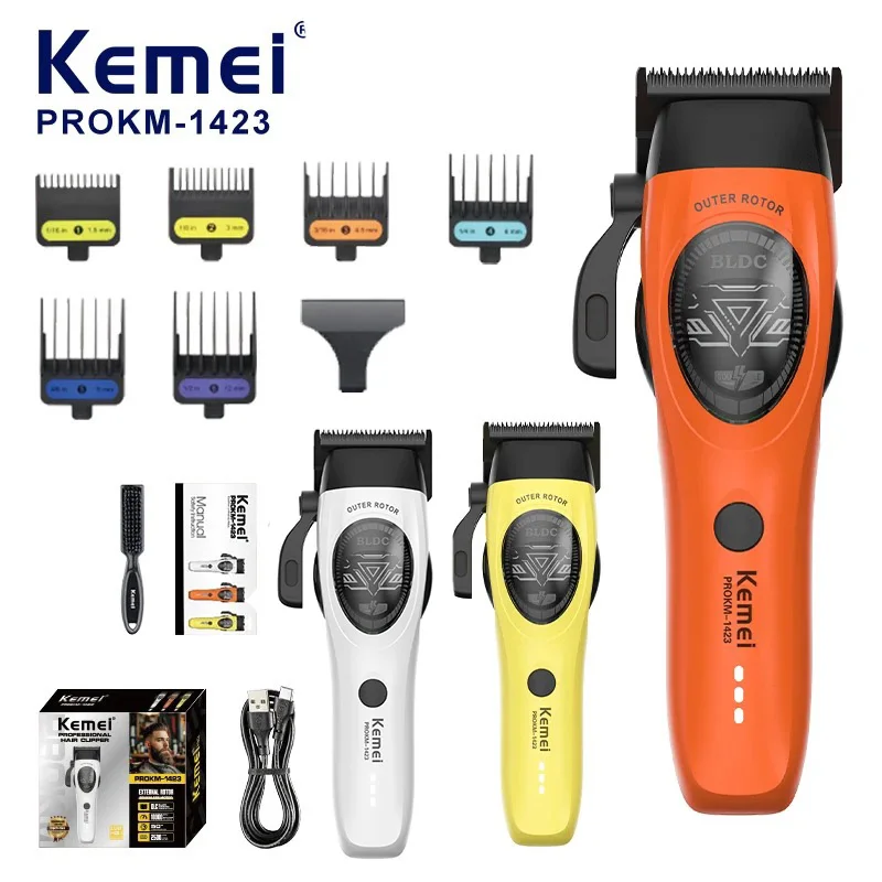 Kemei 1423 Rechargeable Hair Clippers External Brushless Motor Professional Trimmer 10000RPM SPACE Blades Hair Cutting Machine