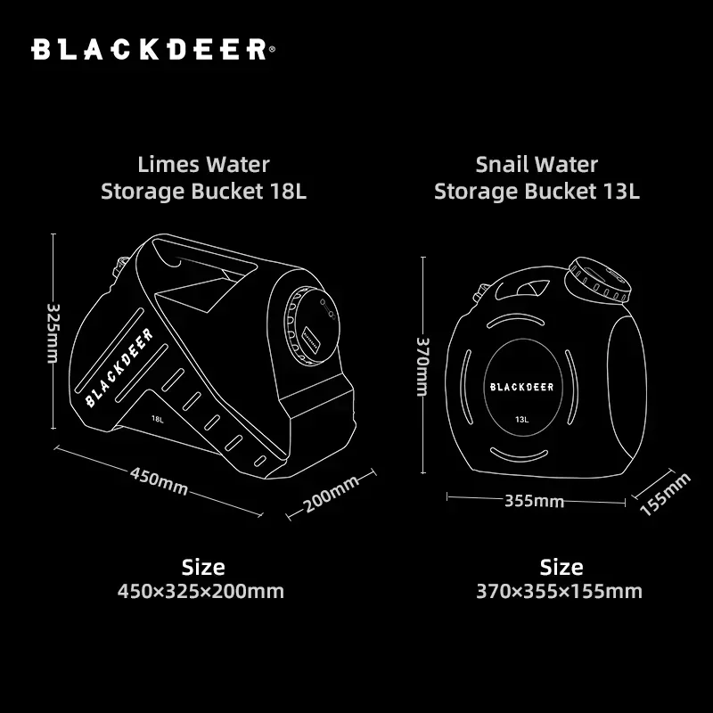 BLACK-DEER Outdoor Water Bucket PE Square Camp Drinking Bucket Portable Car Food Grade Picnic 13L、18L Water Storage Bucket