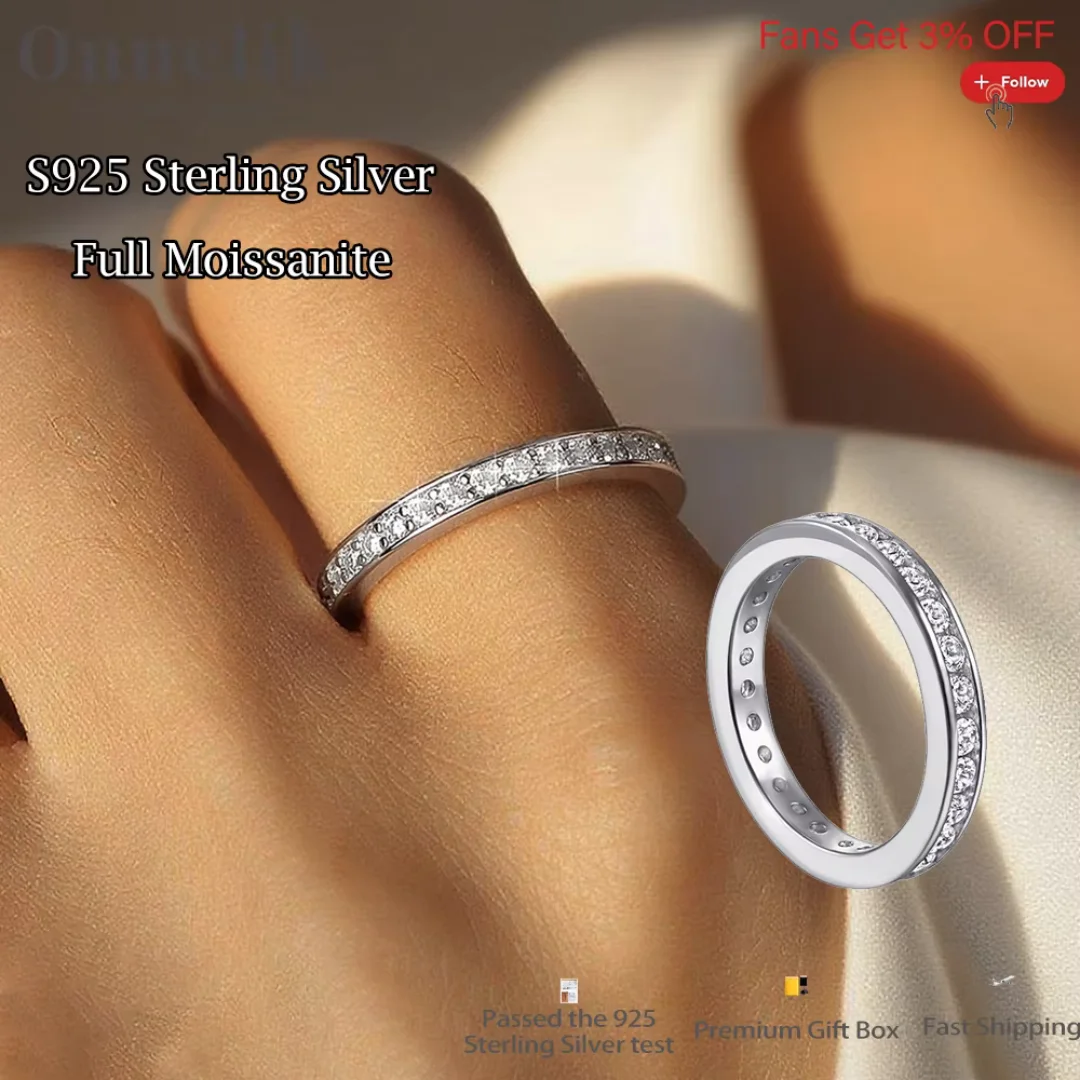 

Onnelik Can Pass Diamond Test Full 4mm VVS1 Moissanite Diamond Ring S925 Sterling Silver for Woman Wedding Fine Jewelry Gifts