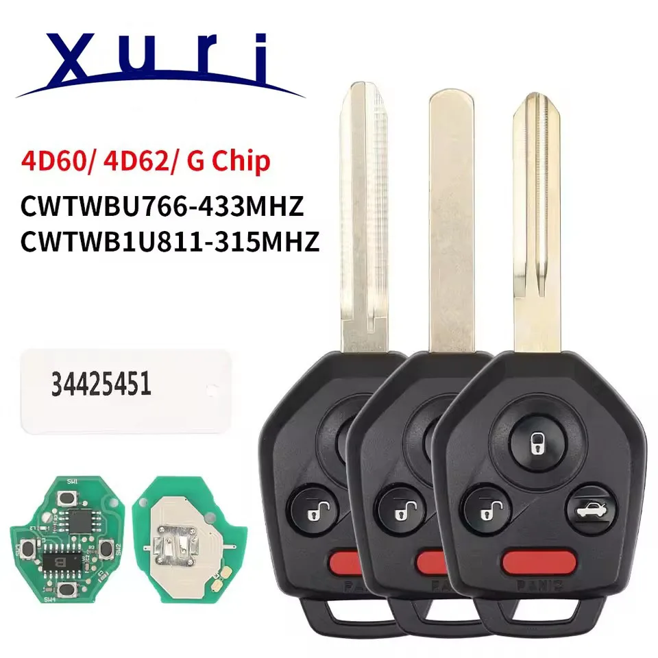 

Пульт дистанционного управления для автомобиля Subaru Outback, Legacy, Forester, Impreza, Tribeca, 4D60/4D62/G Chip, CWTWB1U811/315 МГц, CWTWBU766/433 МГц