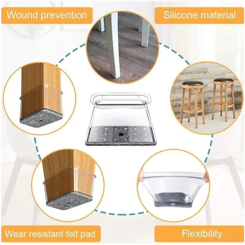 24PCS Silicone Chair Leg Floor Protectors Rectangle Pads Covers for Hardwood Floors Protection Chair leg cover