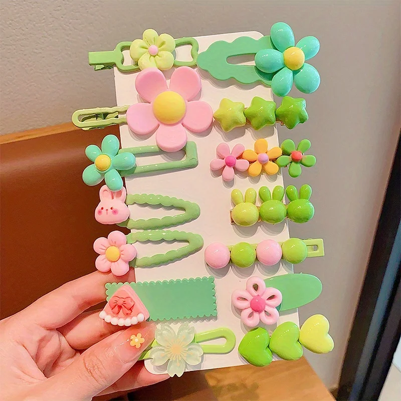 مجموعة واحدة مكونة من 14 قطعة من مشابك الشعر التي لا تضر الشعر، وإكسسوارات شعر الأطفال، ومشابك شعر جانبية للفتيات، وإكسسوارات الشعر، وأساسية لهدايا العطلات، ومجموعة مشابك شعر على الطراز الكوري