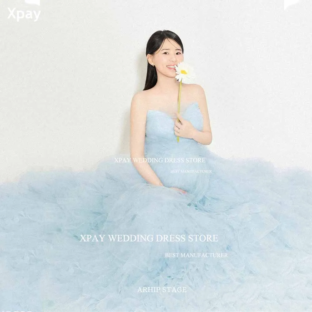 

XPAY Sweetheart Blue Korea Pregnant Evening Dress Fairy Tulle Sleeveless Evening Gowns Photos Shoot Corset Formal Party Dress