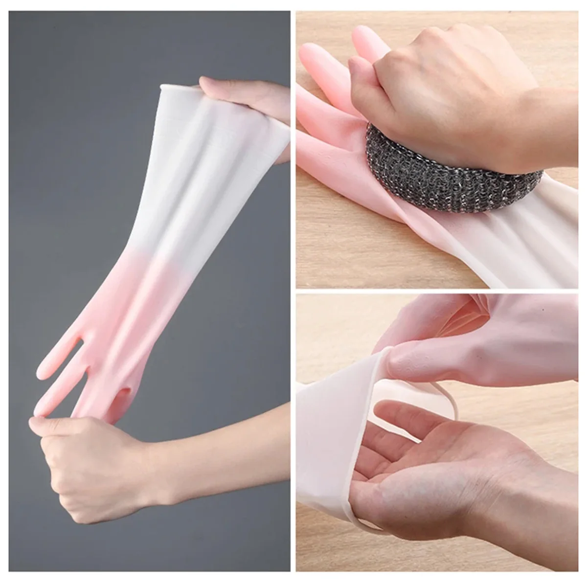 

1pair Silicone Cleaning Gloves Waterproof Dishwashing Cleaning Gloves Scrubber Dish Washing Sponge Rubber Gloves Cleaning Tools