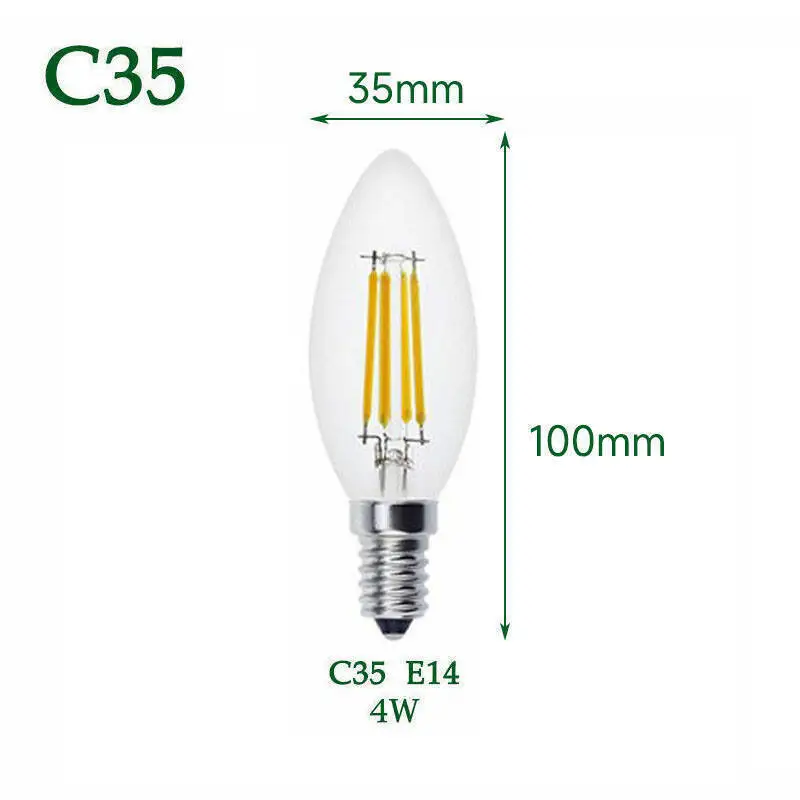 E14 LED Bulb Filament Candle Lamp C35 Edison Retro Antique Vintage Style Cold/Warm White 2W 4W 6W Chandelier Light AC220V