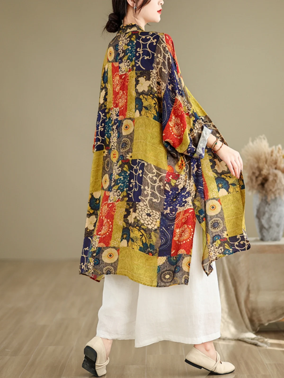 Nuevo Cárdigan largo abierto chino Sle irt para mujer, ropa de abrigo Retro con protección solar, detalle de botones holgado