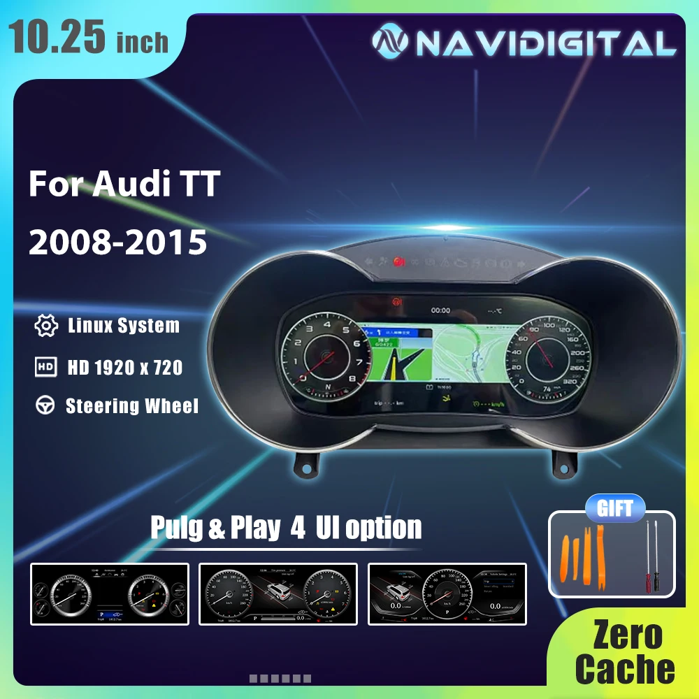 10.25'' Prelingcar Digital Dashboard For Audi TT 2008-2015 Years Car Lcd Panel Speedometer Virtual Cockpit