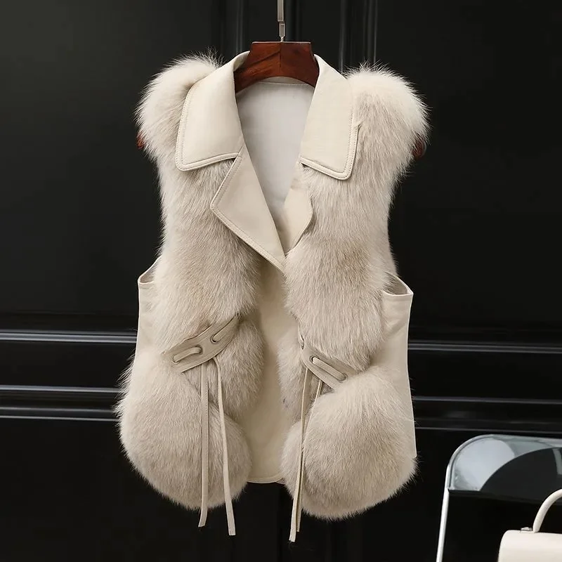 Minimalist Korean Version Fur Vest Women Short Jacket With Lazy Style Patchwork Imitation Fox Hair Vest Fashionable Young Style