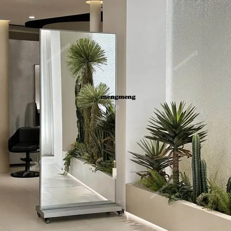 New design Stainless steel hair salon special hairdressing floor mirror table mobile single and double-sided haircut mirror hair