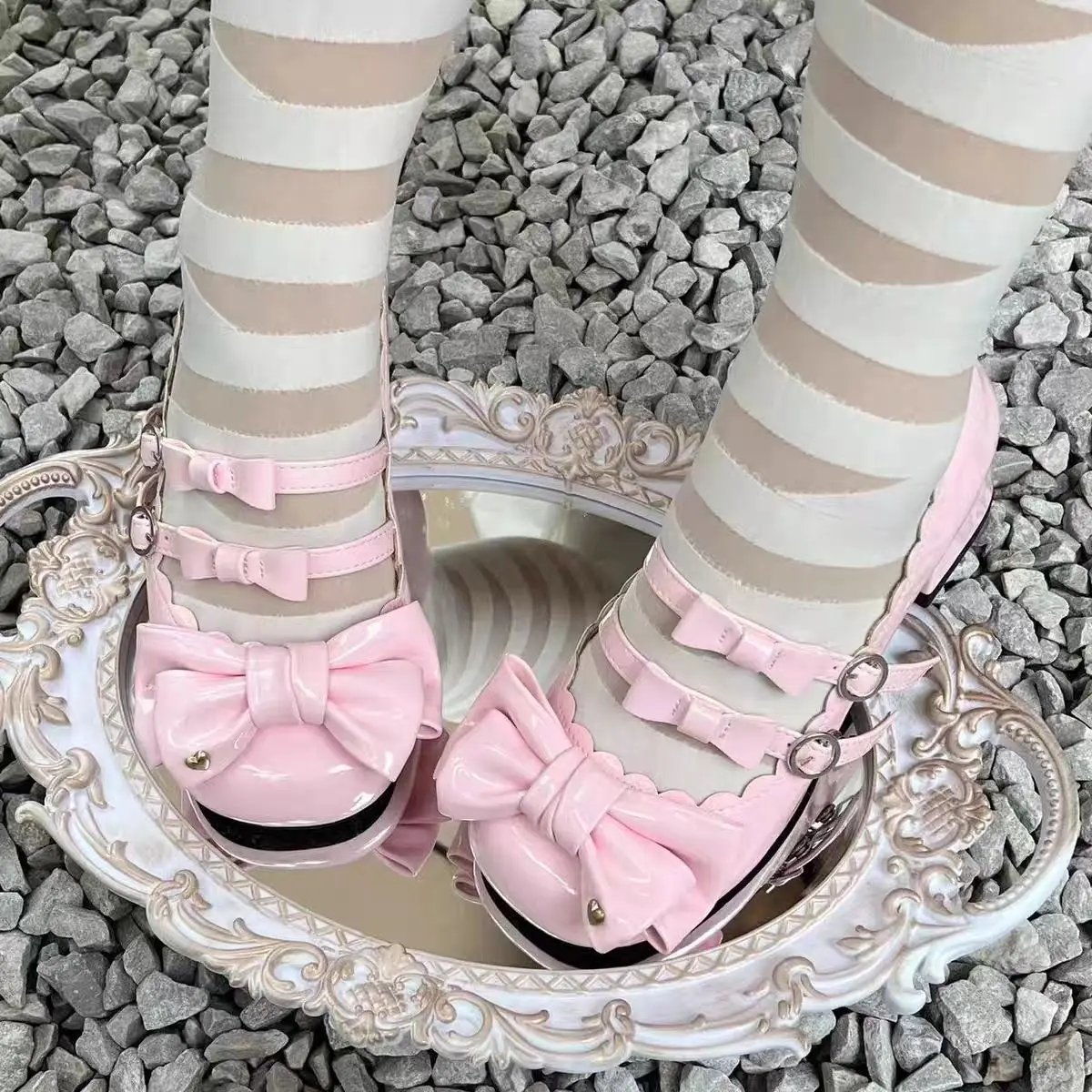 

Mid Heels Pumps Lolita Mary Jane Shoes Women's Cute Round Head Leather Kawaii Platform Bow Elegant Shoes Original