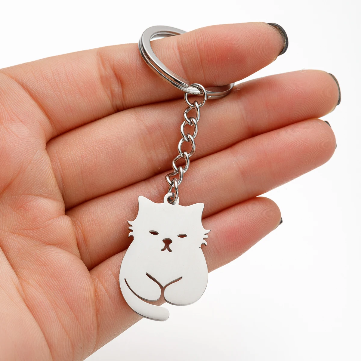 Lucky Happy Cat Metal Keychain Charms For Women Stainless Steel Chain For Keyring Making Supplies Keyholders With Free Shipping