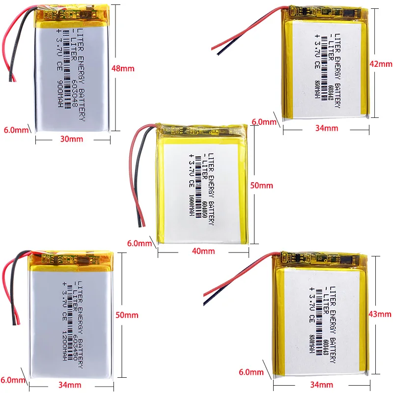 603048 900mah 603442 850mah 603443 850mah 603450 1200mah 604050 1600mah 3.7V Polymer Lithium Battery