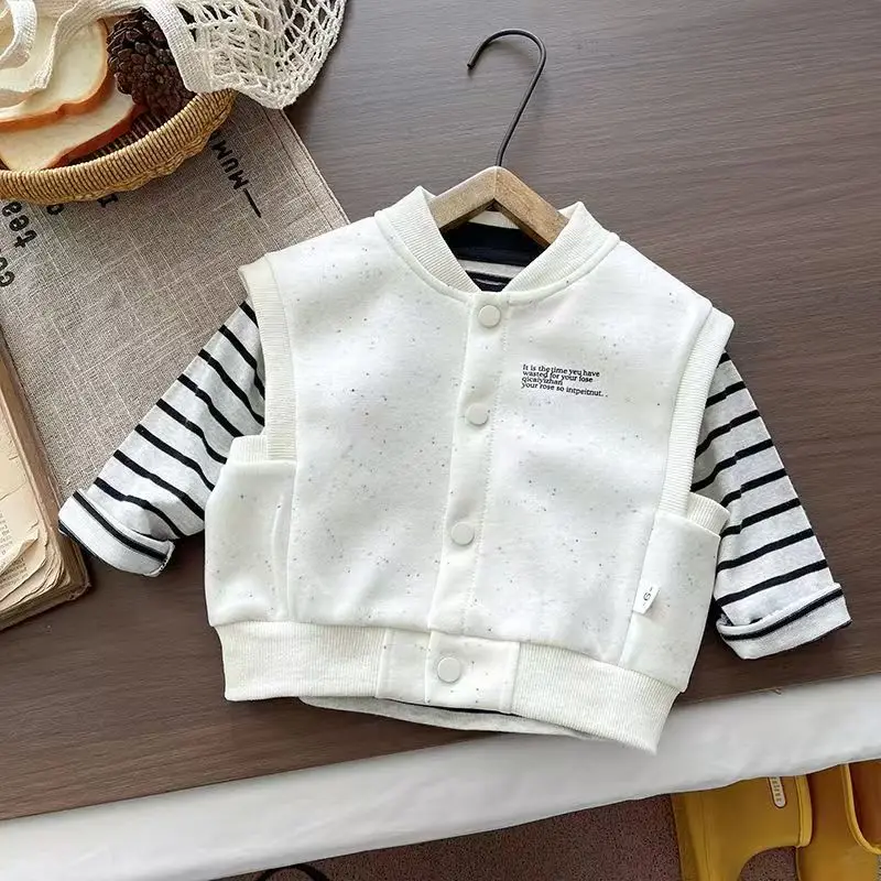 Boys Striped Cartoon Shirt Set 2026 Spring/Autumn New Korean Fashion British Style Three-Piece Set 6