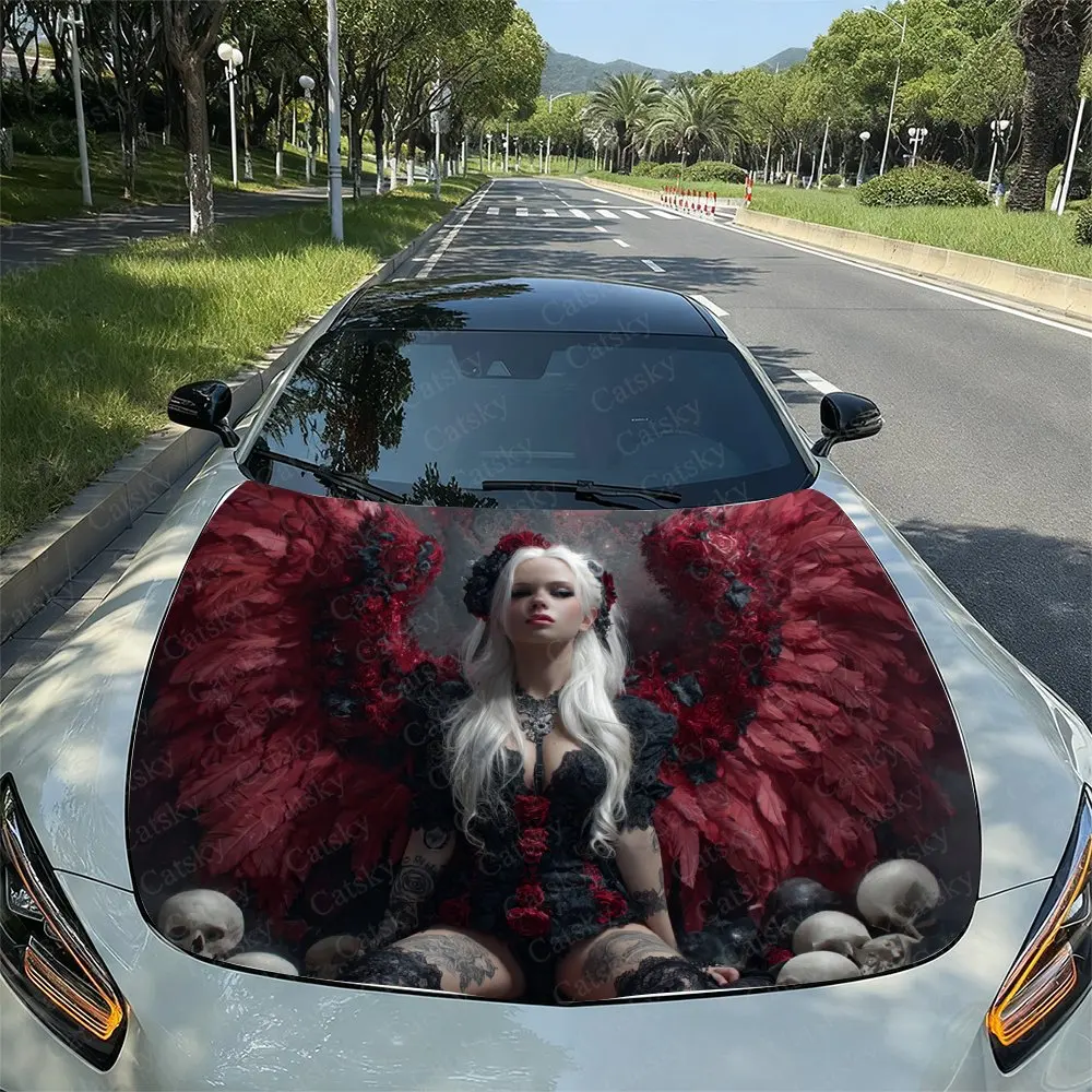 

Red Winged Gothic Angel Car Hood Decal Sticker, Durable Car Vinyl Wraps Suitable For Most Vehicles, Car Engine Hood Protective F