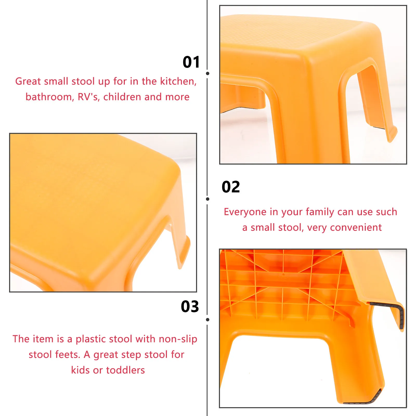 1Pcs Baby Stool Plastic Anti-Skid Footstool for Home Kindergarten Use Wear-Resistant Shock-Resistant Stackable Children Sitting