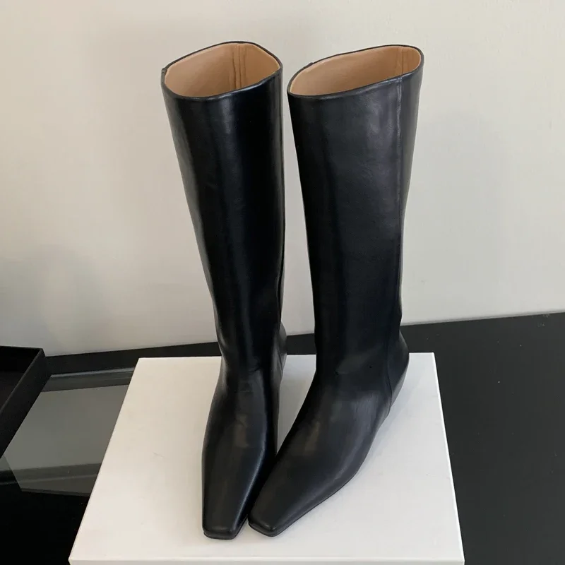 

Eilyken 2026 Autumn Winter Square Toe Women Knee-High Boots Designer Wedges Low Heels Shoes Punk Style Long Ladies Booties