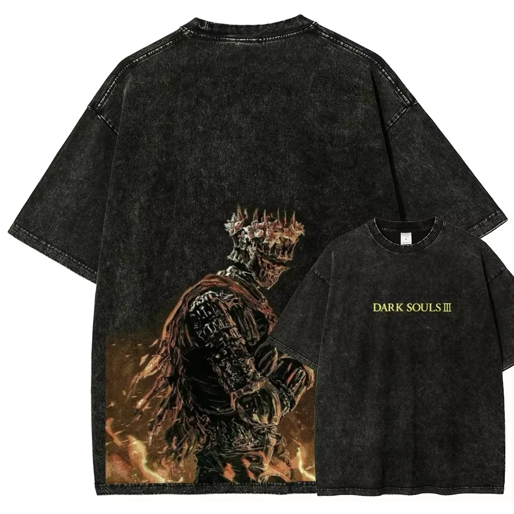 Classic Action Role-playing Game Dark Souls Peripherals Print T-shirt Street Harajuku Men Women Oversized Unisex Couples Vintage view 2