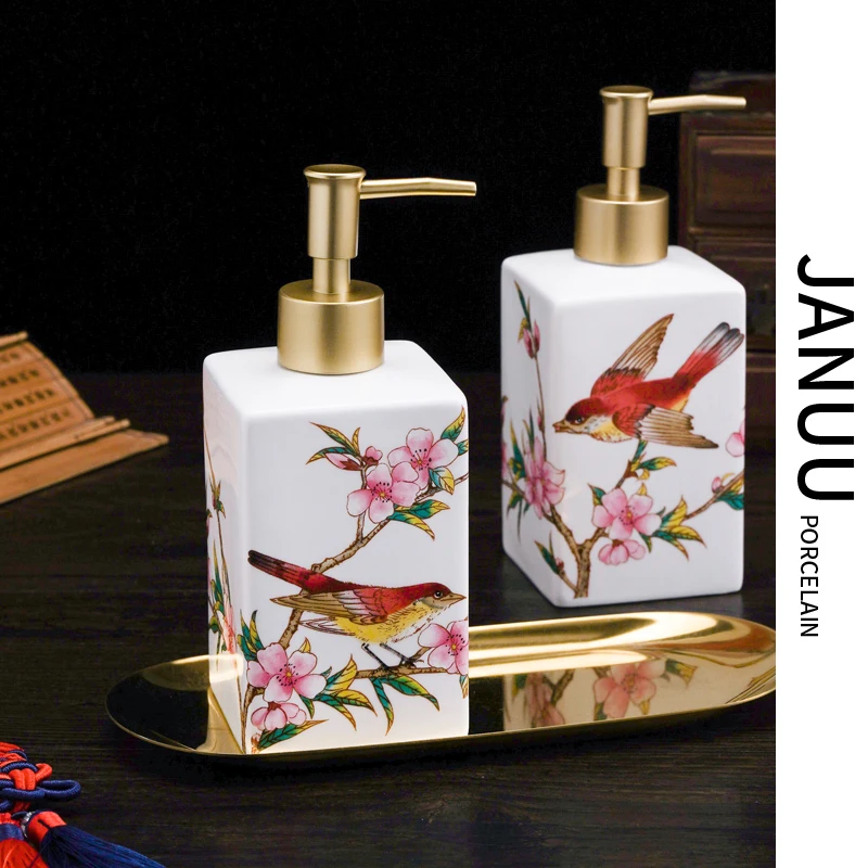 Creative Flower Bird Ceramic Emulsion Shampoo Bottle Pressing Hotel Lotion Bottle Soap Dispenser Container Bathroom Accessories