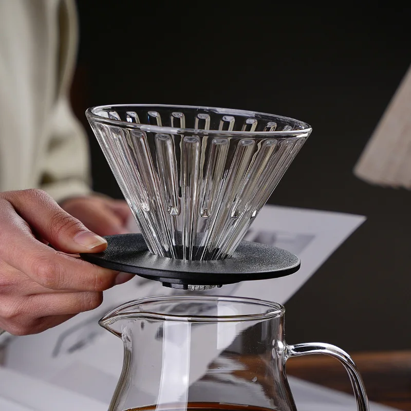 OANKR Coffee Filter Cup Glass Pour Over Coffee Dripper For 2-4 Cup V02 Cone Heat-Resistant Glass Filter Cup Home Barista Tool