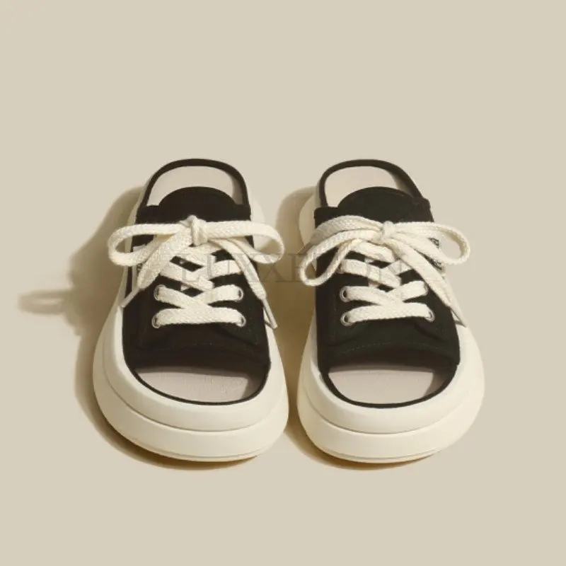 Summer Canvas Women Casual Sandals Female Flip Flops Beach Shoes Women Platform Slippers Soft Outdoor Slides
