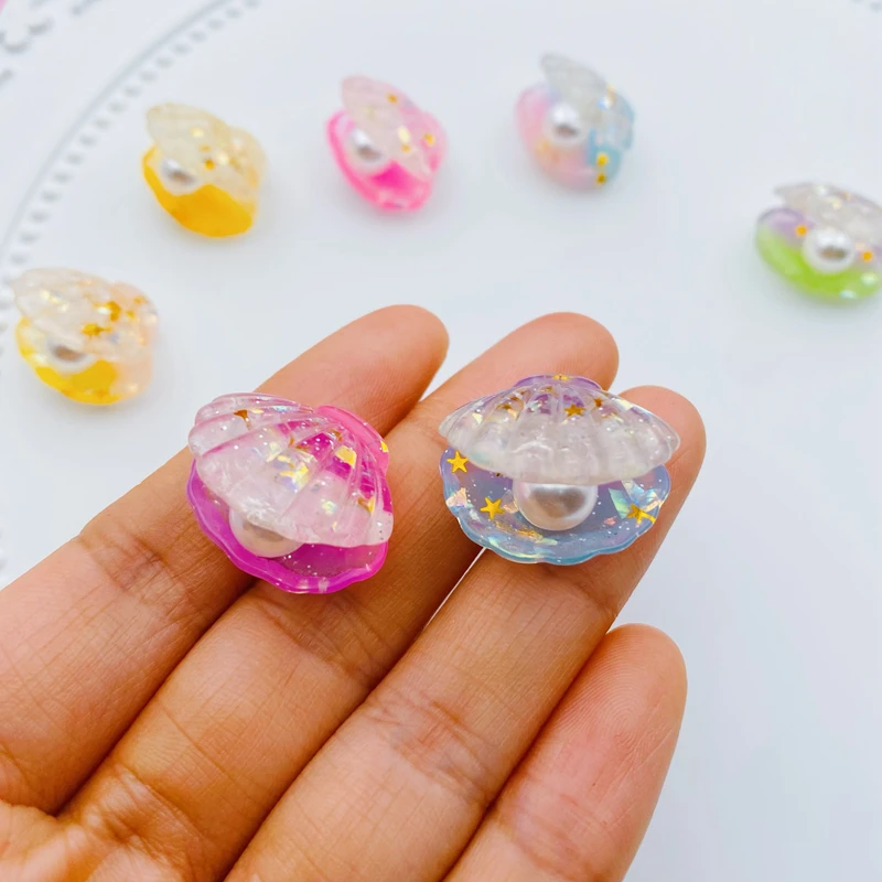 10pcs Resin Hot Selling Colorful Kawaii Cute Glitter Shells for Crafts Making, Jewelry Accessory, Scrapbooking, DIY