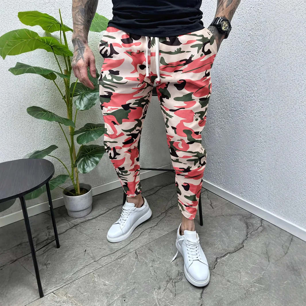 Casual Pants Printing Men Pencil Pants Ankle Length Pant Drawstring Skinny Slim Pockets Spring Casual Sports 2025 Spliced