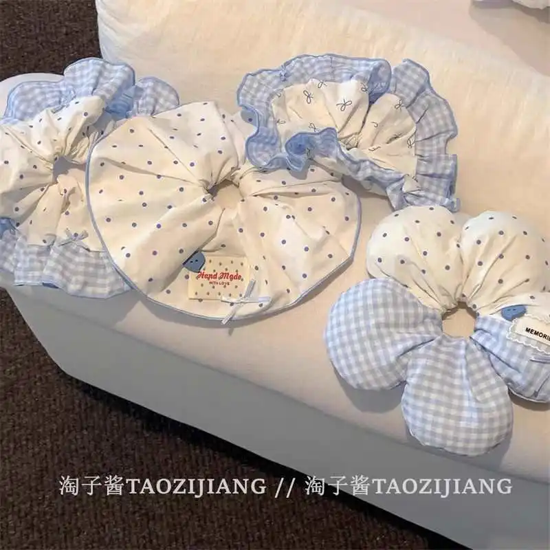 

Blue Korean Polka Dot Bow Lace Extra Large Lazy Scrunchy for Women Ponytail Hair Tie Decor Portable Charms