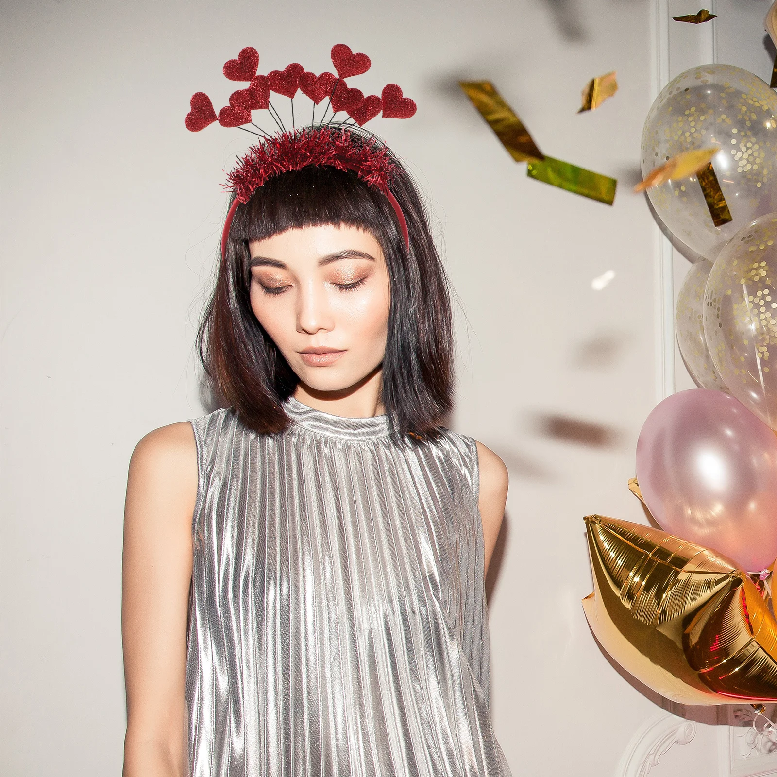 

2Pcs Heart Headband Red Glitter Valentine's Day Hair Band for Women Party Wedding Event Love Accessory Decor