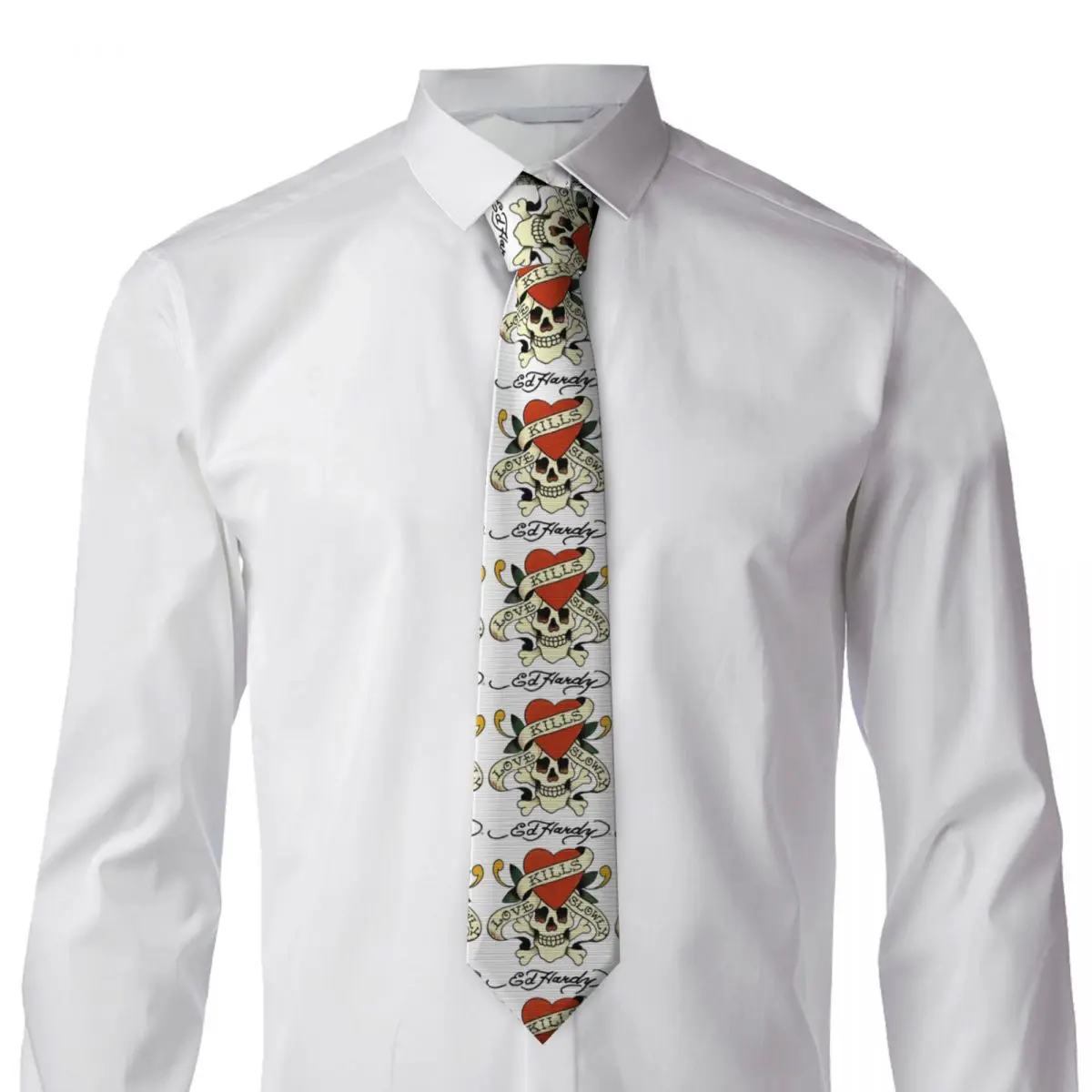Ed Hardy Love Kills Slowly Necktie for Men Silk Polyester 8 cm Neck Ties Wedding Suits Tie Casual Gravatas