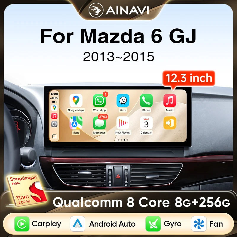 Ainavi 12.3 inch Car Radio For Mazda 6 GJ Series Atenza 2013 2014 2015 Wireless Carplay Android Auto 4G Car Multimedia Player