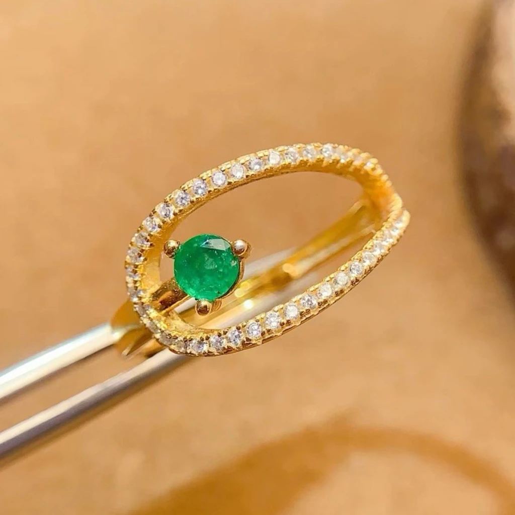 

925 Silver Natural Emerald Statement Ring Certified Fine Jewelry Gold Plated Oval Open Pave Halo Ring for Women Birthday Gift