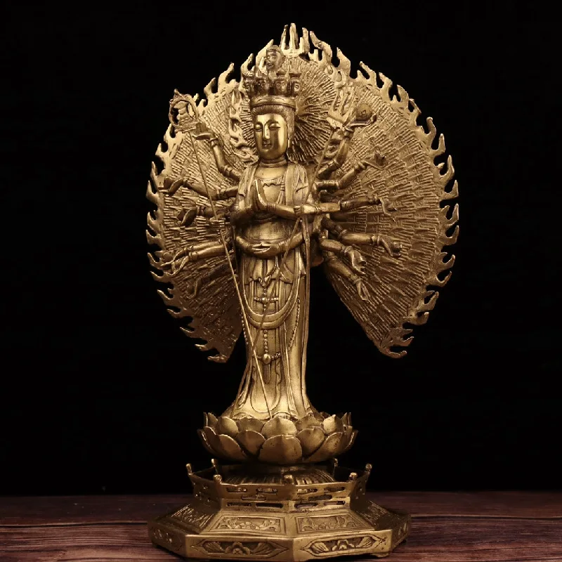 Bronze and brass - , standing thousand-hand Avalokiteshvara statue, craft item