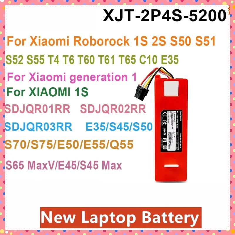 

New Robotic Vacuum Cleaner Replacement Battery For Xiaomi Roborock S55 S60 S65 S50 S51 S5 MAX S6 Parts T60 C10 14.4V 5200mAh
