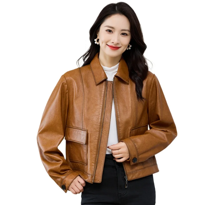 Real Leather Jacket for Women 100% First Layer Sheepskin Cropped Jackets High Quality Outerwear Winter Clothes 2024 дубленка