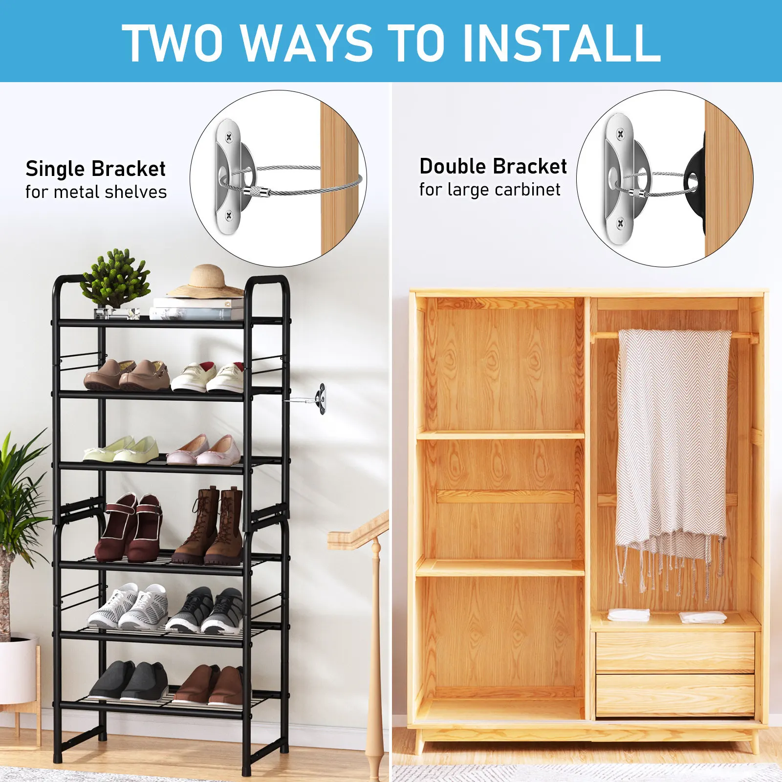 

2Pcs Polished Steel Furniture Anchors Anti Tip Kit for Dresser Cabinet Bookcase Wall Secure Mounting Baby Proofing Safety