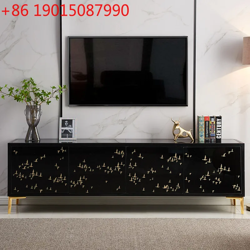 

New simple modern wild goose light luxury TV cabinet black foyer living room storage TV cabinet