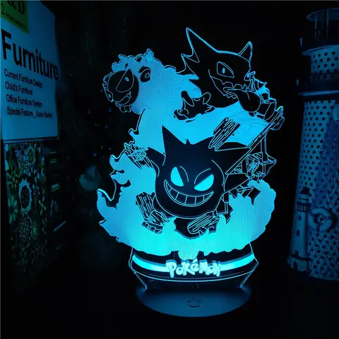 Pokemon Gengar Haunter Gastly 3D-lampa Anime LED-nattlampa USB Färgskiftande Luminaria Illusion Sovbordslampor Barnpresent 10 best sales gengarlampa - №3