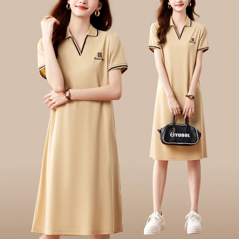 

Модная летняя футболка-поло для женщин, средней длины, повседневная, стройнящая фигуру, новинка 2025, легкая, из другого материала