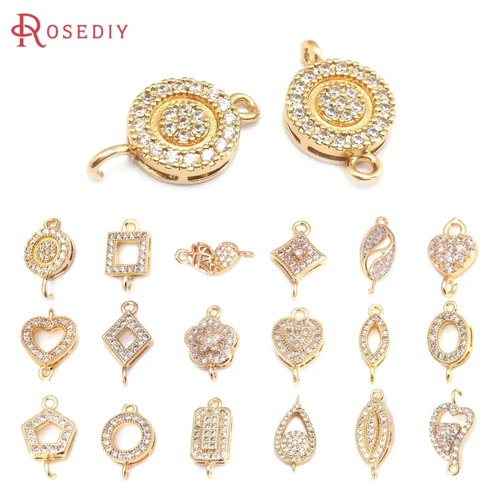 High Quality 18K Gold Color Brass and Zircon Geometric 2 Holes Connect Charms Pendants Jewelry Making Diy Findings Accessories