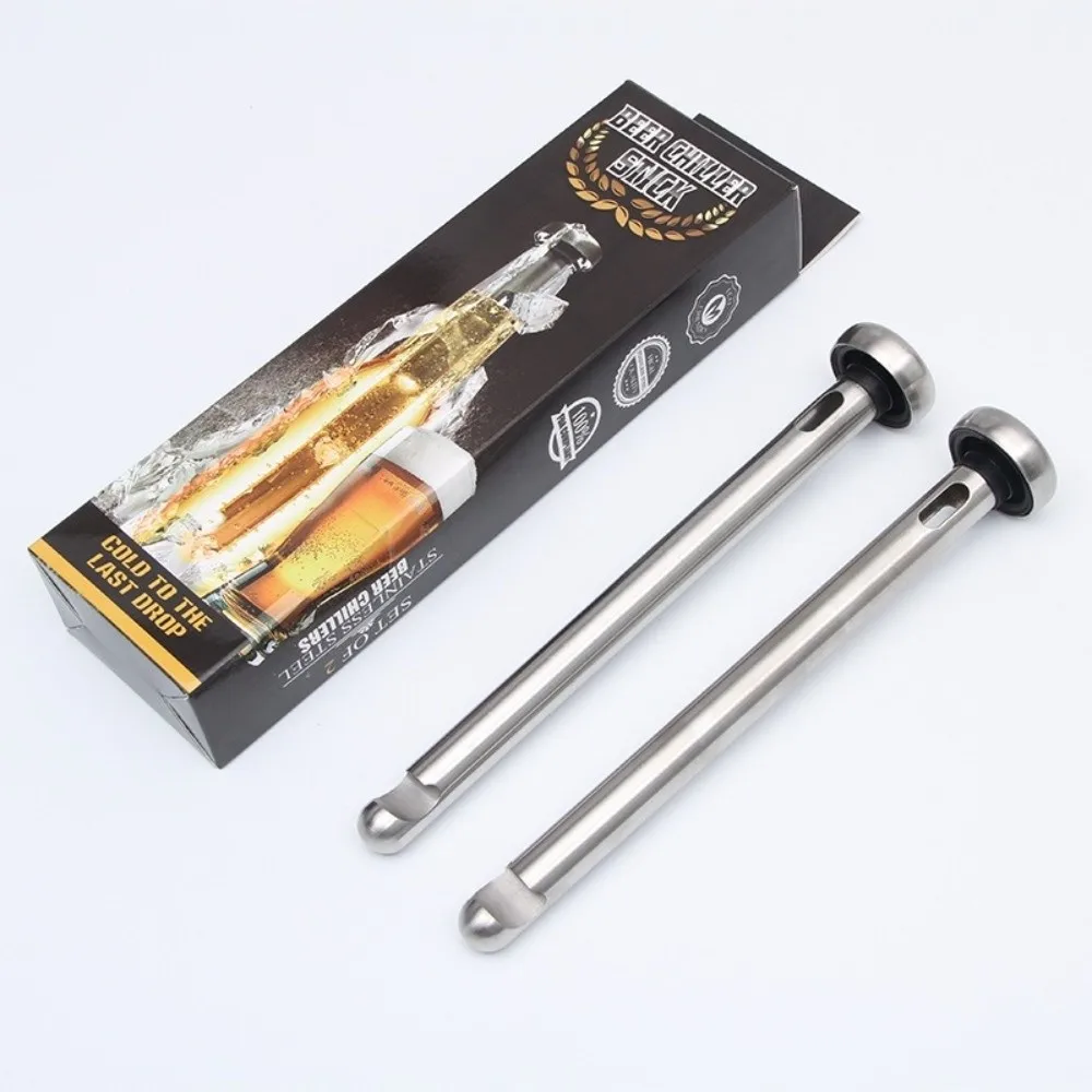 2-Pack Decorative Stainless Steel Beer Cooling Stick Sliver 8.46in Wine Chiller Stick Reusable Bottle Chiller Stick Home Bar