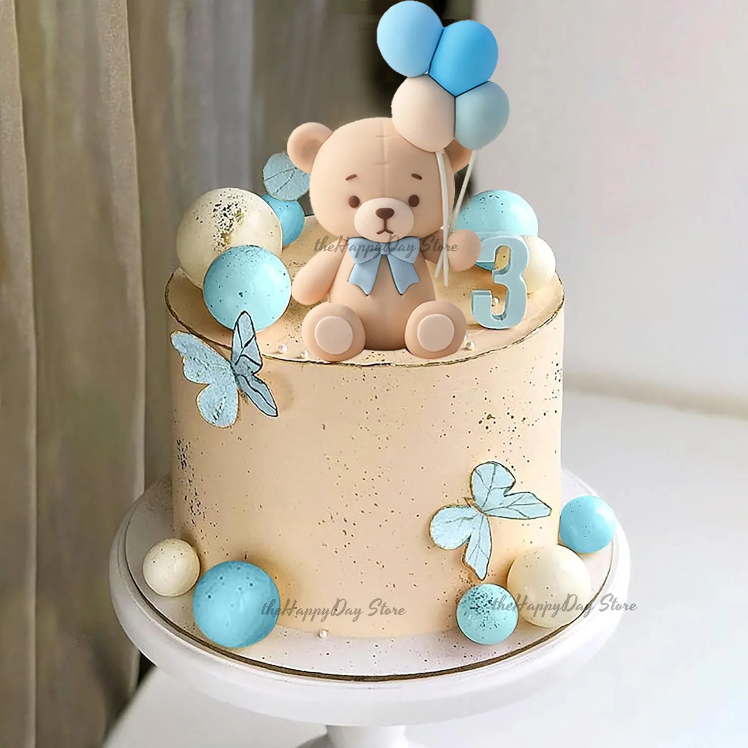 26Pcs Blue Bear Balls Cake Toppers 3D Bear Boho Birthday Cake Decorations Baptism We Can Barely Wait Baby Shower Cupcake Decor