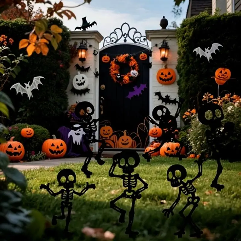 Black Acrylic Bone Dancer Yard Piece for Halloween Lawn Display, Garden Entry Use, and Outdoor Seasonal Party Styling 55KF