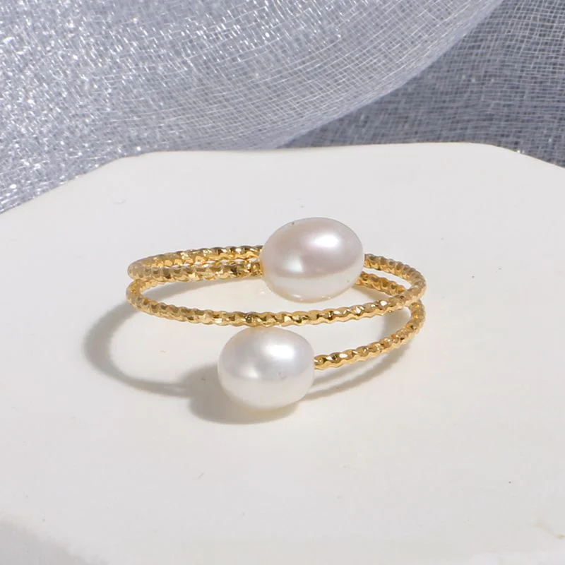 Natural Freshwater Pearl Rings For Women Geometric Open Adjustable Rings Woman Gothic Unusual Jewelry Couple Gift