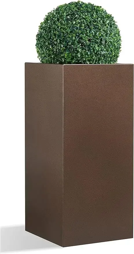 Metallic Heavy Tall Outdoor/Indoor Planter Box 14Lx14Wx30H Inches, Rectangular Tall Planter, Large Flowerpot, ‎35 Pounds