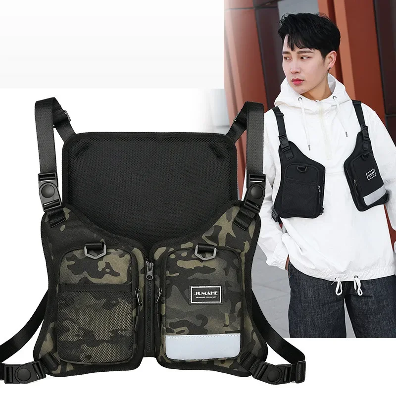 

Function 2024 New Chest bag Vest Outdoor Hip hop Sports Fitness Men Protective Reflective Top Vest Cycling Fishing Vest